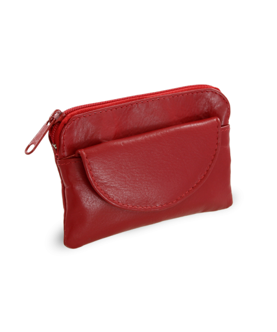 Red leather keychain with zipper and flap pocket 619-0365-31