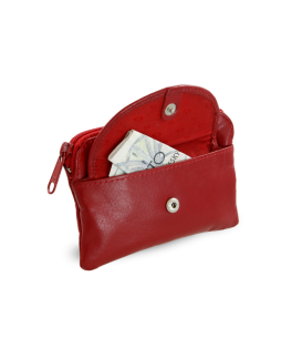 Red leather keychain with zipper and flap pocket 619-0365-31