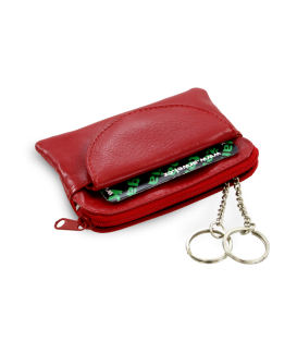 Red leather keychain with zipper and flap pocket 619-0365-31