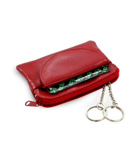 Roter Schlüsselanhänger aus Leder mit Reißverschluss und Klappenfach 619-0365-31