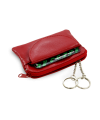 Red leather keychain with zipper and flap pocket 619-0365-31