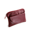 Burgundy leather keychain with zipper and flap pocket 619-0365-34