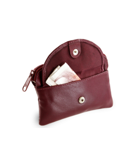 Burgundy leather keychain with zipper and flap pocket 619-0365-34