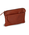 Brown leather keychain with zipper and flap pocket 619-0365-41
