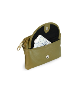 Green leather key fob with zipper and flap pocket 619-0365-55