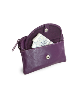 Purple leather keychain with zipper and flap pocket 619-0365-76