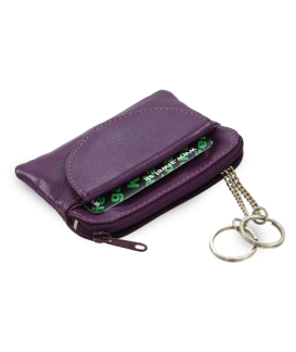 Purple leather keychain with zipper and flap pocket 619-0365-76