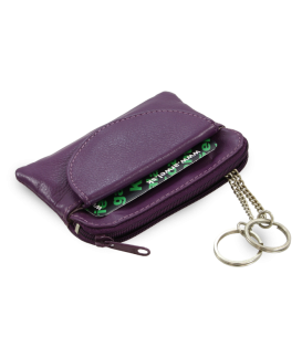 Lila Schlüsselanhänger aus Leder mit Reißverschluss und Klappenfach 619-0365-76