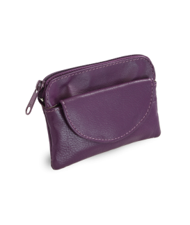 Purple leather keychain with zipper and flap pocket 619-0365-76