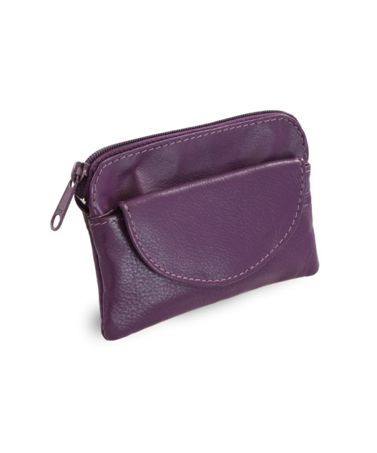 Purple leather keychain with zipper and flap pocket 619-0365-76