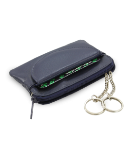Blauer Schlüsselanhänger aus Leder mit Reißverschluss und Klappenfach 619-0365-97