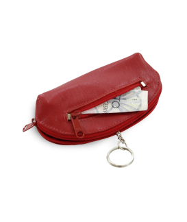 Red leather double zipper keychain 619-0367-31