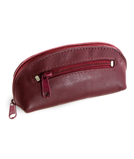 Burgundy leather two-zip keychain 619-0367-34