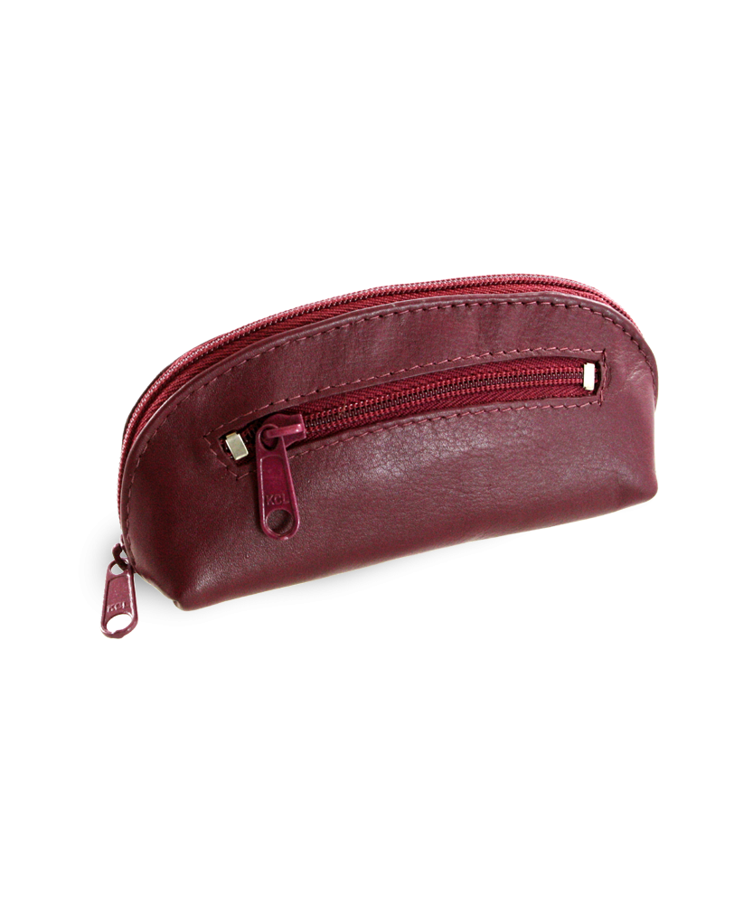 Burgundy leather two-zip keychain 619-0367-34