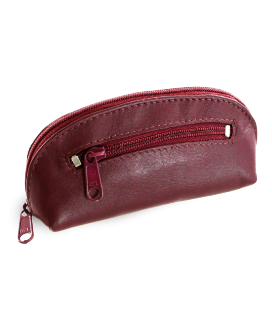 Burgundy leather two-zip keychain 619-0367-34