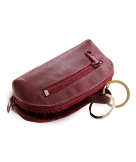 Burgundy leather two-zip keychain 619-0367-34