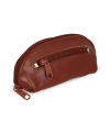 Brown leather double zipper keychain 619-0367-41