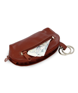 Brown leather double zipper keychain 619-0367-41