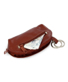 Brauner Leder-Schlüsselanhänger mit doppeltem Reißverschluss 619-0367-41