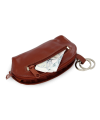 Brown leather double zipper keychain 619-0367-41