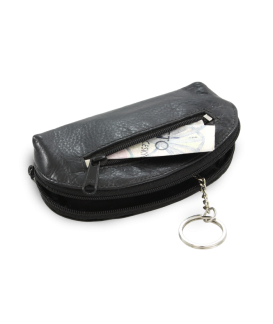 Black leather two zip keychain 619-0367-60