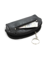 Schwarze Schlüsseltasche aus Leder mit doppeltem Reißverschluss 619-0367-60
