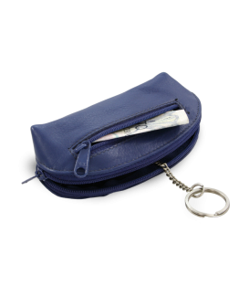 Blue leather double zip keychain 619-0367-97