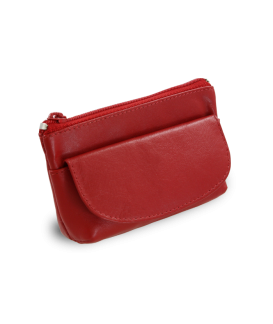 Red leather keychain with zipper and flap pocket 619-0369-31