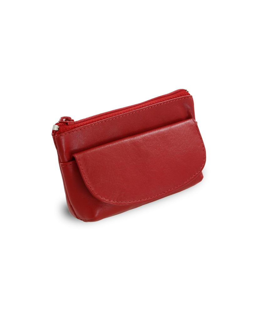 Red leather keychain with zipper and flap pocket 619-0369-31