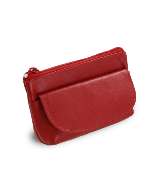 Red leather keychain with zipper and flap pocket 619-0369-31