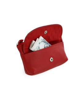 Red leather keychain with zipper and flap pocket 619-0369-31