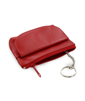 Red leather keychain with zipper and flap pocket 619-0369-31