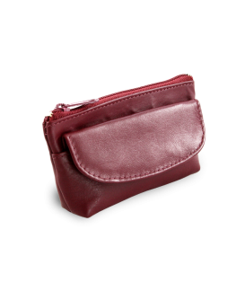 Burgundy leather keychain with zipper and flap pocket 619-0369-34