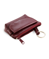 Burgundy leather keychain with zipper and flap pocket 619-0369-34