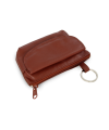 Brown leather keychain with zipper and flap pocket 619-0369-41