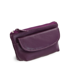 Purple leather keychain with zipper and flap pocket 619-0369-76