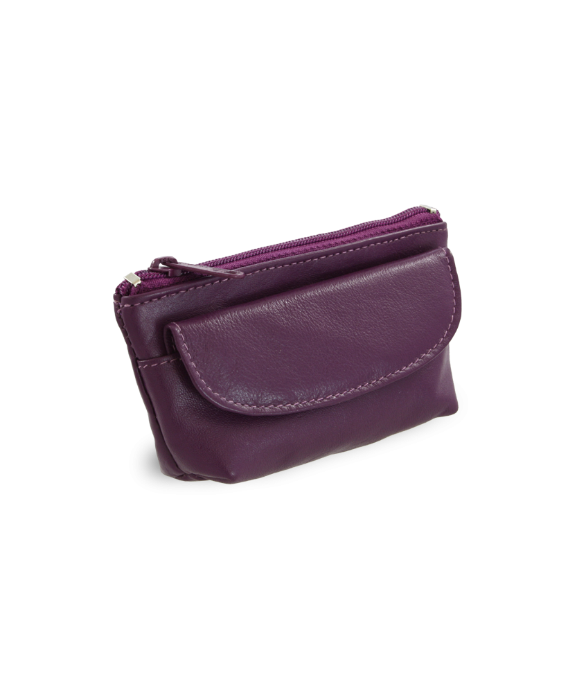 Purple leather keychain with zipper and flap pocket 619-0369-76