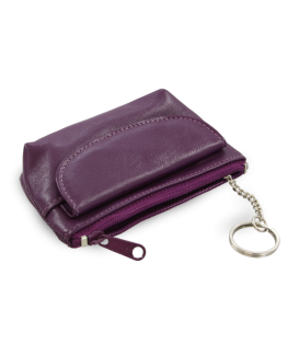 Purple leather keychain with zipper and flap pocket 619-0369-76