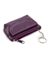 Purple leather keychain with zipper and flap pocket 619-0369-76