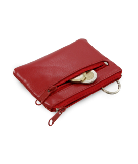 Red leather double zipper keychain 619-0370-31