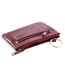 Burgundy leather two-zip keychain 619-0370-34