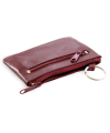 Burgunderrote Schlüsseltasche aus Leder mit doppeltem Reißverschluss 619-0370-34