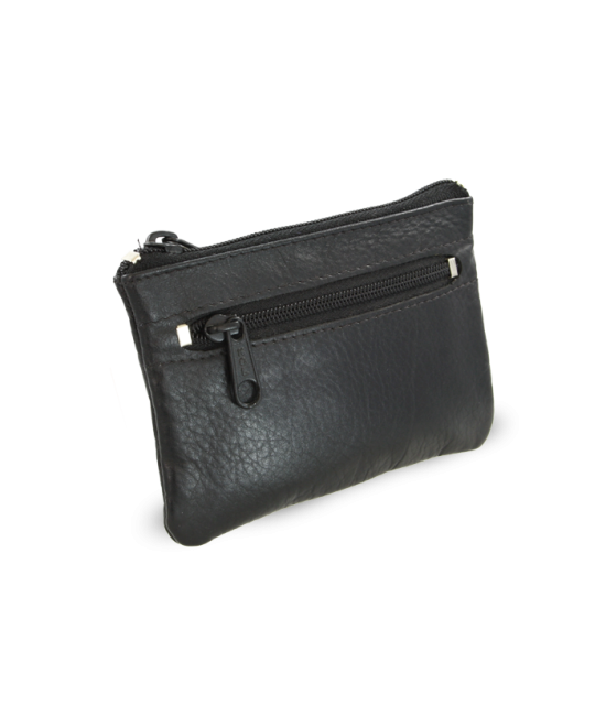 Black leather double zip keychain 619-0370-60