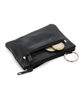 Black leather double zip keychain 619-0370-60