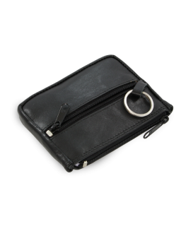 Schwarzer Schlüsselanhänger aus Leder mit zwei Reißverschluss- und einem Klappfach 619-0373-60