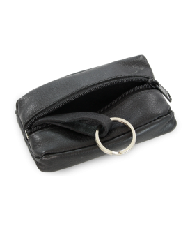 Black leather keychain with zipper pocket 619-2418-60