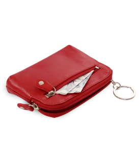 Larger red leather two-zip key chain 619-8104-60