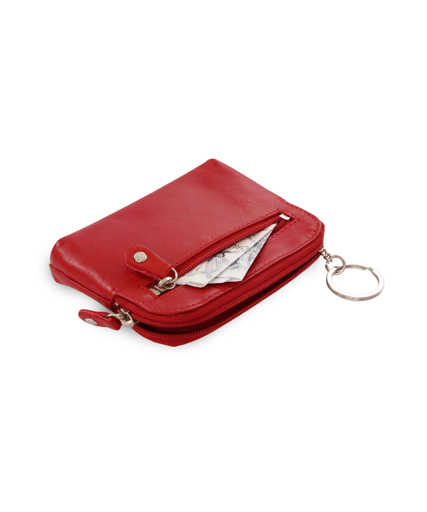 Larger red leather two-zip key chain 619-8104-60