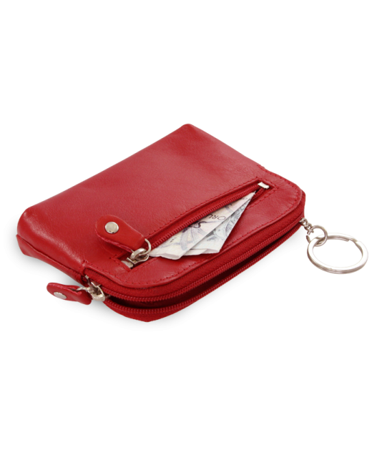 Larger red leather two-zip key chain 619-8104-60