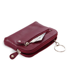 Larger burgundy leather two-zip key chain 619-8104-60